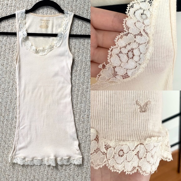 American Eagle Outfitters Tops - 3/$20 American Eagle Lace Trim Ribbed Tank Top